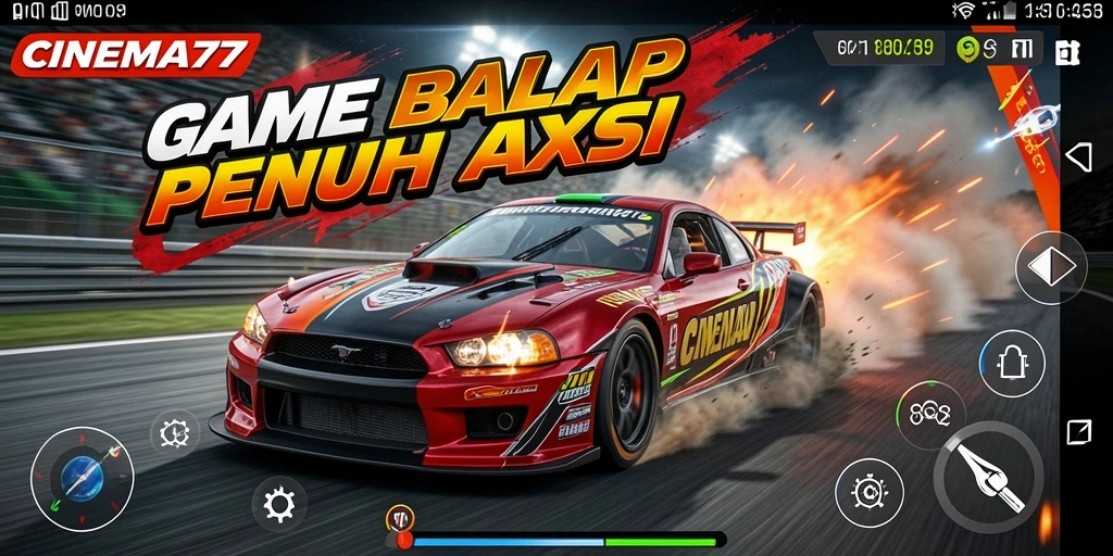 Screenshot gameplay <strong>CINEMA77</strong> saat balapan di trek yang menegangkan.