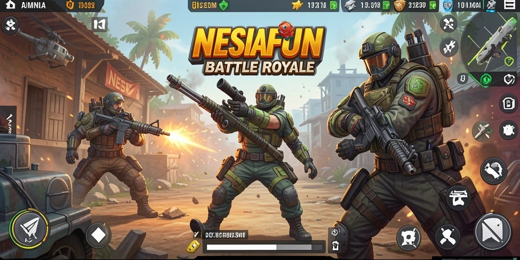 Gameplay seru dan mendebarkan dalam NESIAFUN Battle Royale.