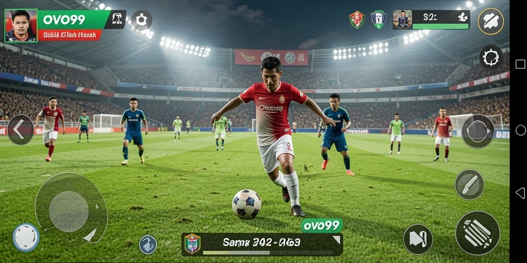 Screenshot OVO99 menampilkan momen seru dalam pertandingan sepak bola.