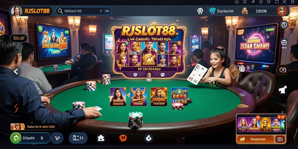 Tampilan gameplay yang mendebarkan dalam aplikasi RJSLOT88 Live Casino.
