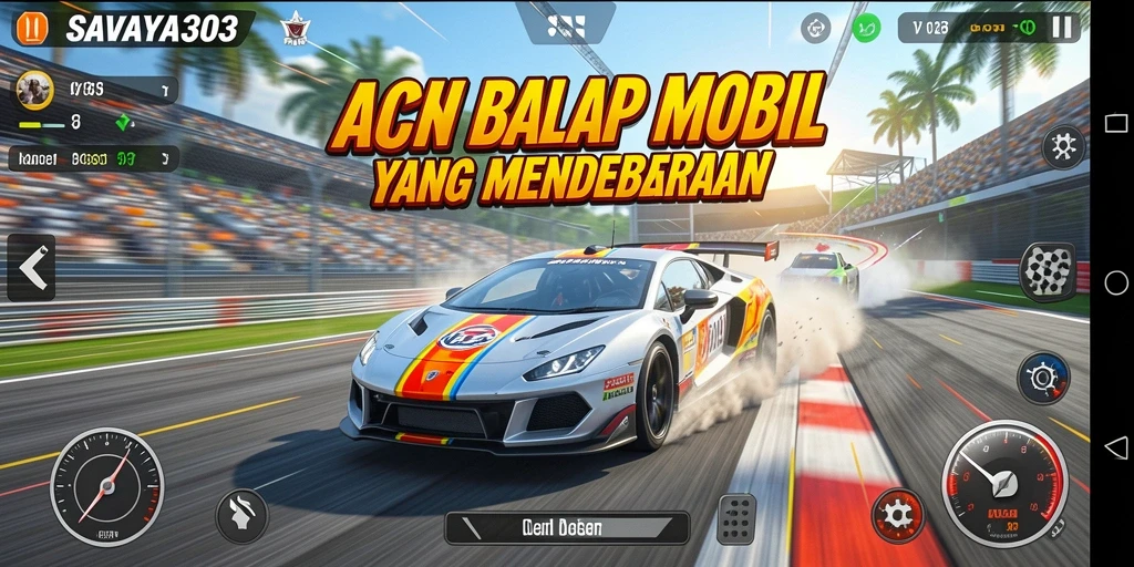 Tampilan gameplay yang menegangkan di SAVAYA303 dengan aksi balap mobil yang cepat.