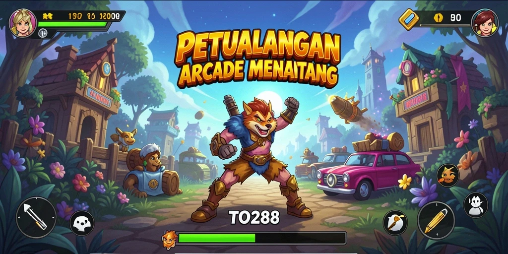Screenshot utama TO288 yang menunjukkan gameplay Arcade yang dinamis dan menyenangkan.